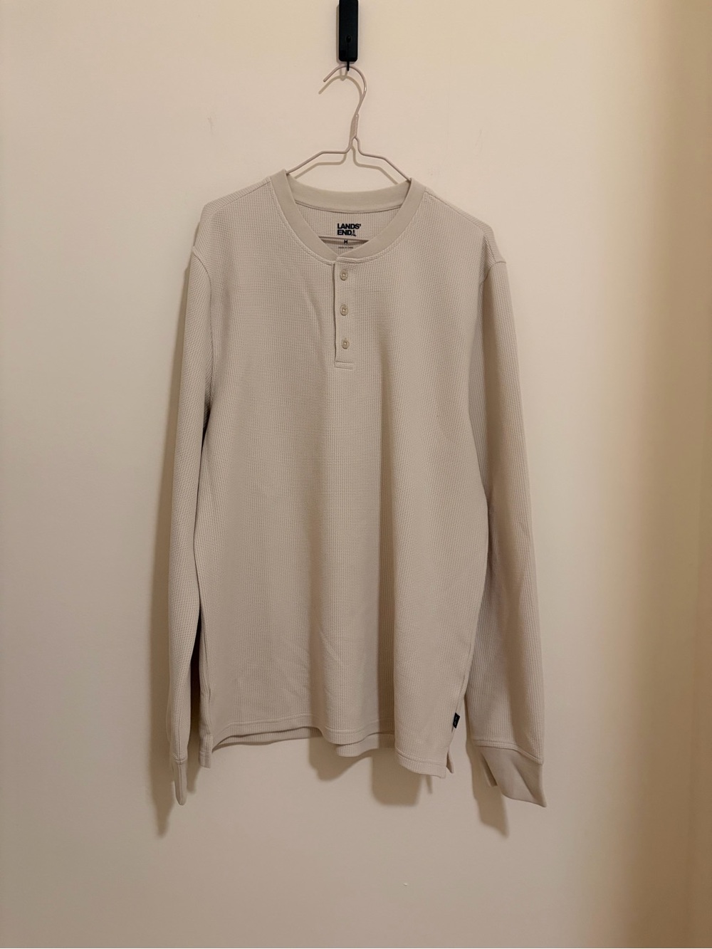 Lands' End Men's Long-Sleeve Henley in Light Beige